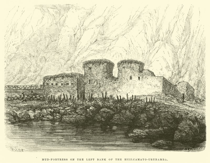 Mud-Fortress on the Left Bank of the Huilcamayo-Urubamba by Edouard Riou
