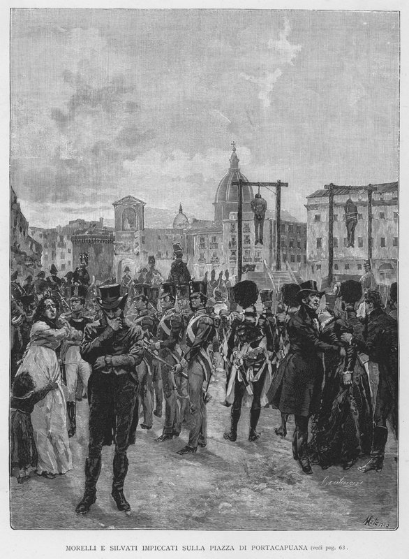 Morelli and Silvati Hanged in Portacapuana Square (engraving) by Edouardo Matania