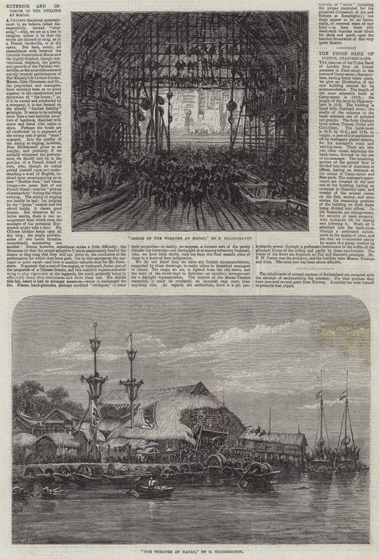 Exterior and Interior of the Theatre at Macao by Eduard Hildebrandt