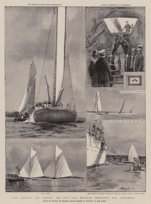 The America Cup Contest, the Test Race between Shamrock and Britannia by Eduardo de Martino