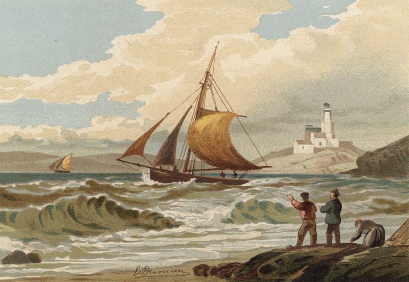 Fishing Boats Returning, Mumbles Lighthouse by Edward Duncan