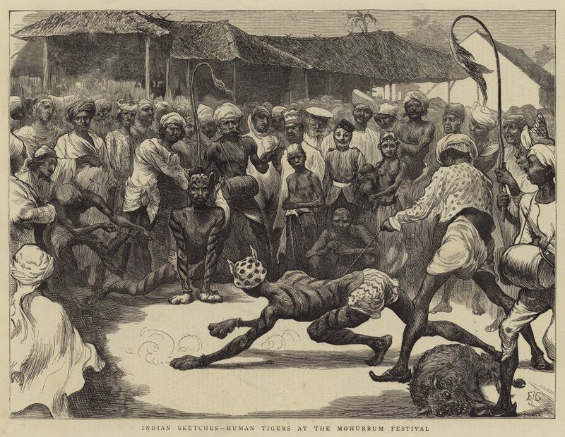 Indian Sketches, Human Tigers at the Mohurrum Festival by Edward John Gregory