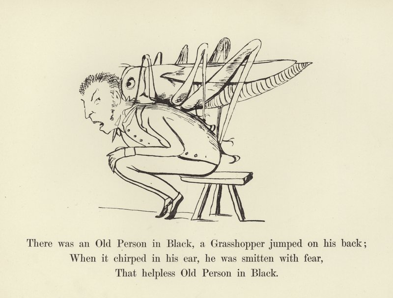 There Was an Old Person in Black, a Grasshopper Jumped on His Back by Edward Lear
