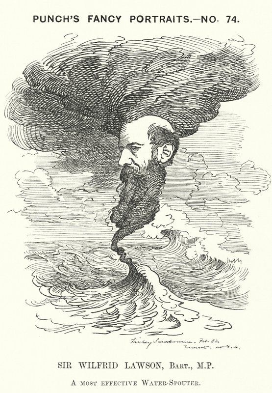 Punch cartoon: Sir Wilfrid Lawson, English radical Liberal politician and temperance campaigner by Edward Linley (after) Sambourne