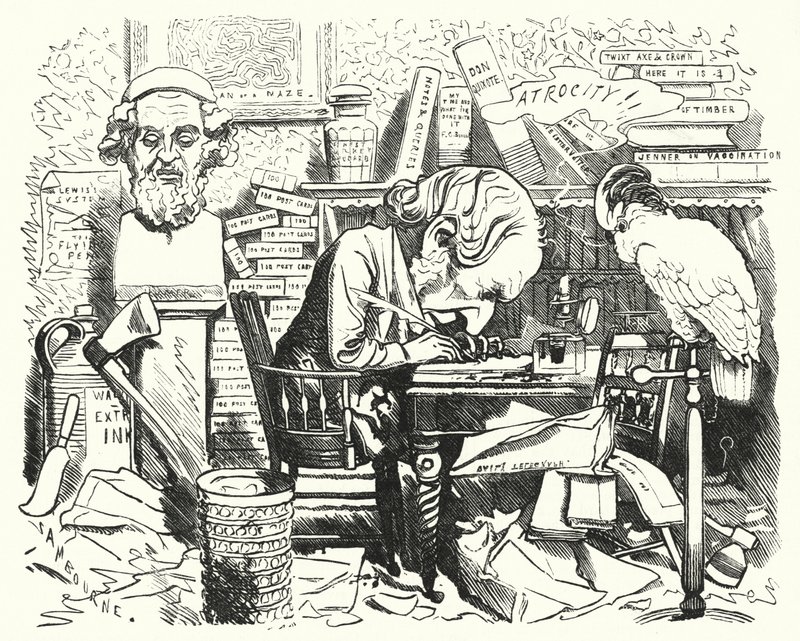 Writer at Work in His Study (engraving) by Edward Linley (after) Sambourne