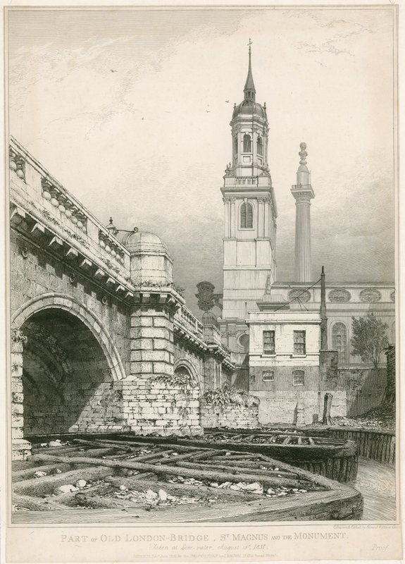 Part of Old London Bridge, St Magnus and the Monument by Edward William Cooke