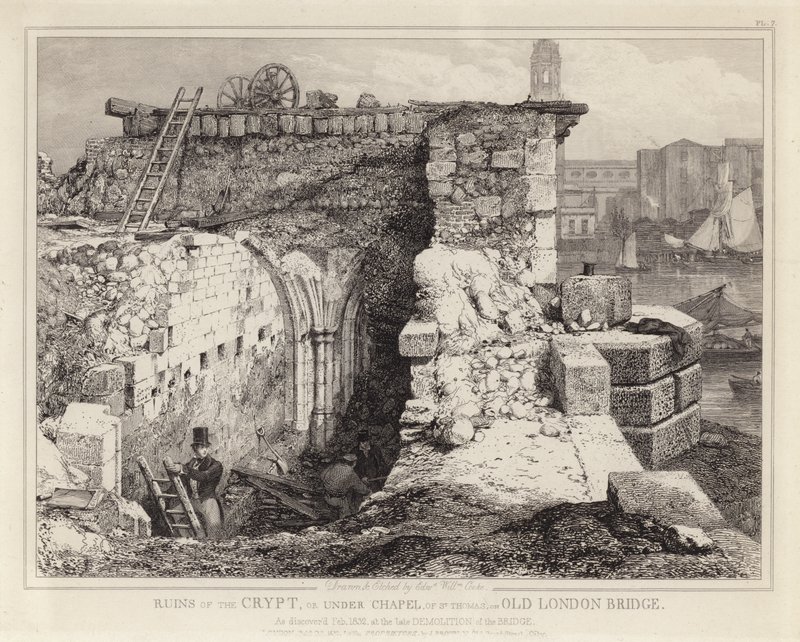 Ruins of St Thomas Chapel on Old London Bridge by Edward William Godwin