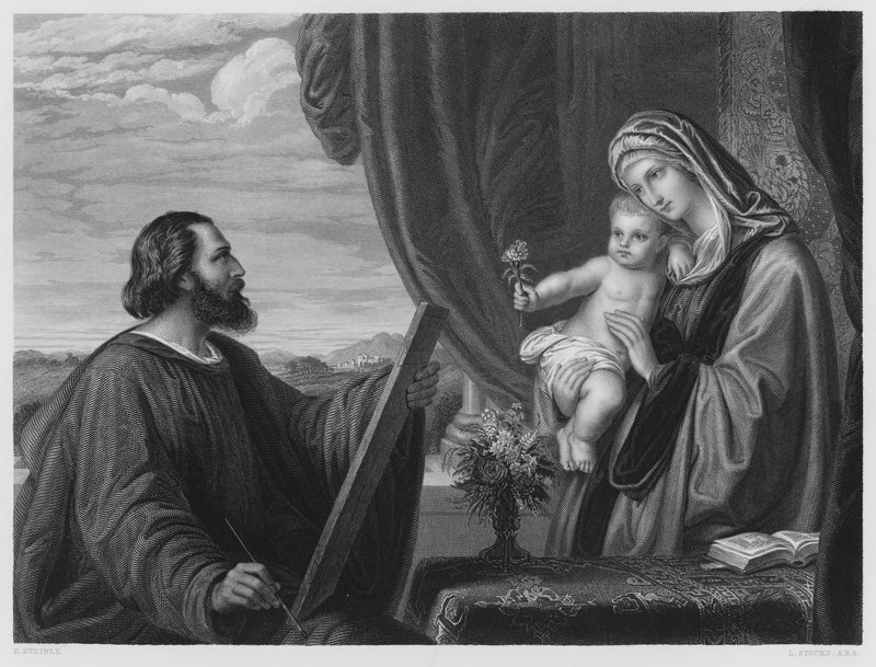 St Luke Painting the Virgin, from the Picture in the Royal Collection (engraving) by Edward von Steinle