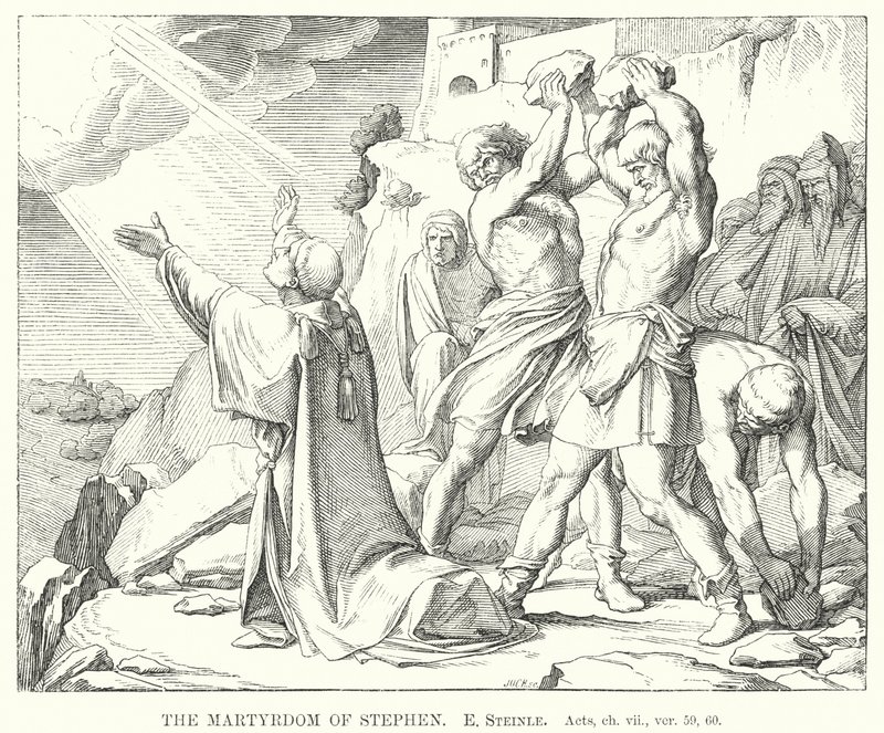 The Martyrdom of Stephen, Acts, ch vii, ver 59, 60 by Edward von Steinle