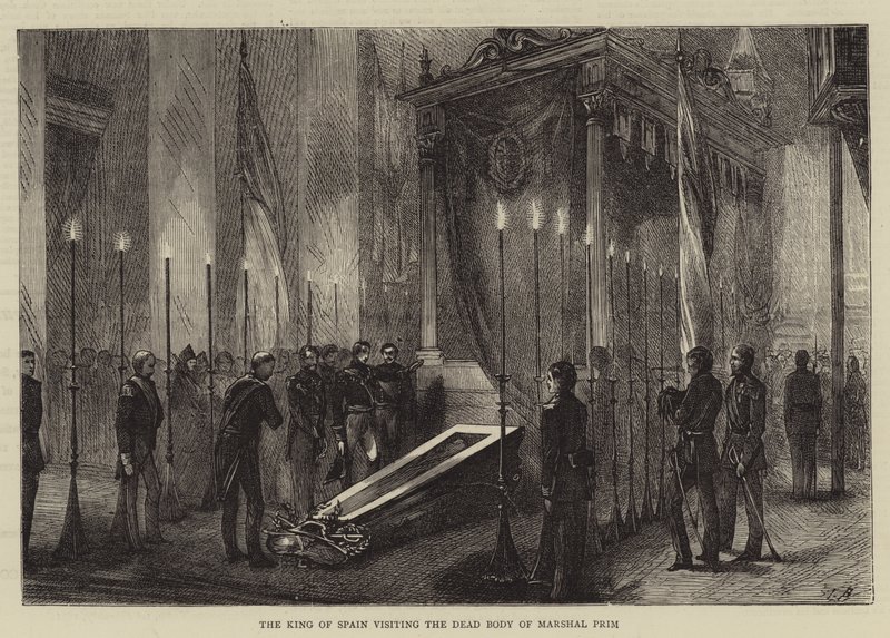 The King of Spain visiting the Dead Body of Marshal Prim by Edwin Buckman