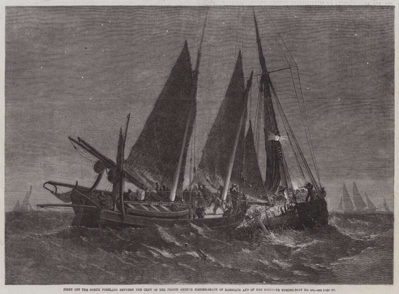 Fight off the North Foreland between the Crew of the Prince Arthur Fishing-Smack of Ramsgate and of the Boulogne Fishing-Boat No 439 by Edwin Weedon