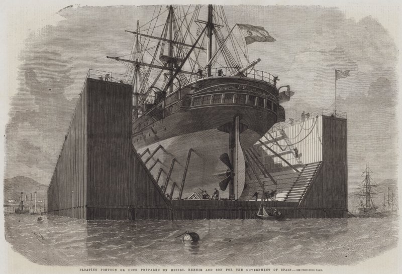 Floating Pontoon or Dock Prepared by Messers Rennie and Son for the Government of Spain by Edwin Weedon