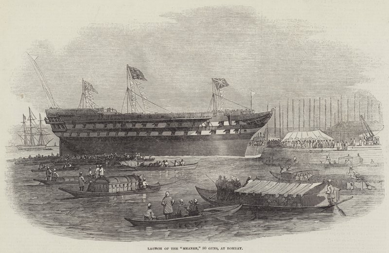 Launch of the Meanee, 80 Guns, at Bombay by Edwin Weedon