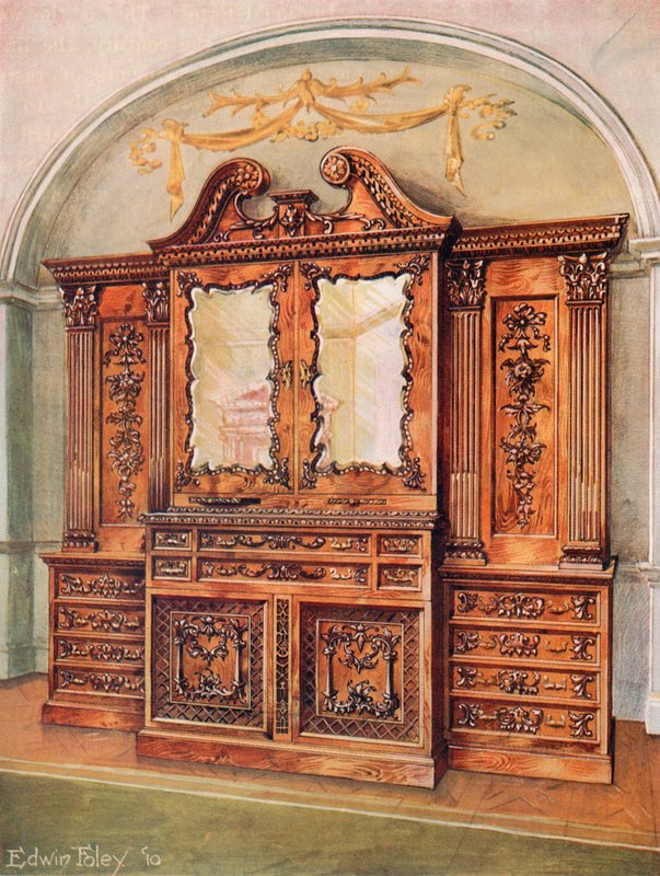 Carved Enclosed Mahogany Bookcase--Style of Chippendale--French Influence by Edwin John Foley