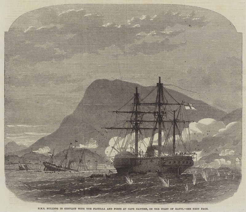 HMS Bulldog in Conflict with the Flotilla and Forts at Cape Haytien, on the Coast of Hayti by Edwin Weedon