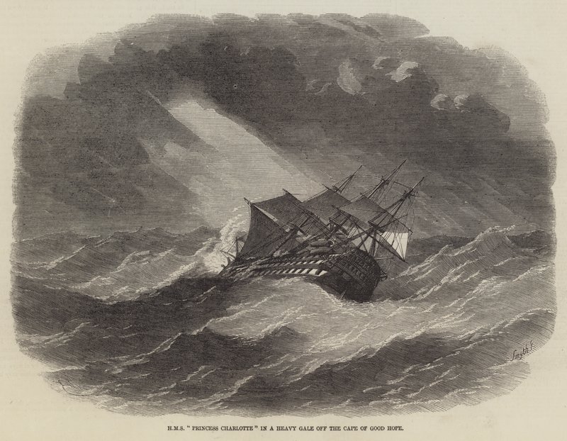 HMS Princess Charlotte in a Heavy Gale off the Cape of Good Hope by Edwin Weedon