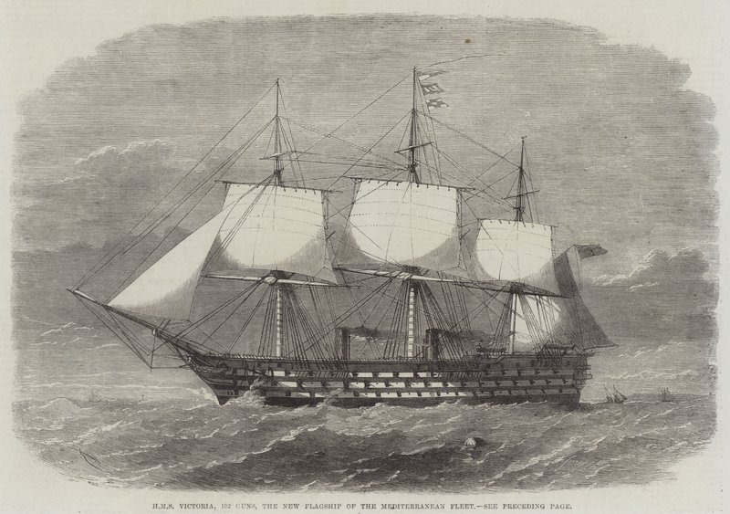 HMS Victoria, 102 Guns, the New Flagship of the Mediterranean Fleet by Edwin Weedon