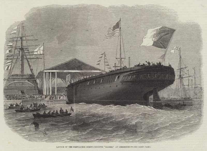 Launch of the Portuguese Screw-Corvette Sagres, at Limehouse by Edwin Weedon