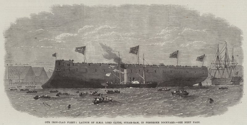 Our Iron-Clad Fleet, Launch of HMS Lord Clyde, Steam-Ram, in Pembroke Dockyard by Edwin Weedon
