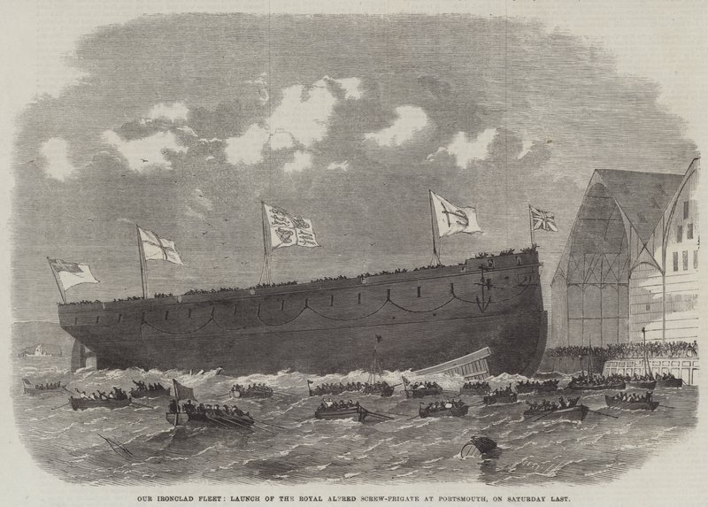 Our Ironclad Fleet, Launch of the Royal Alfred Screw-Frigate at Portsmouth, on Saturday Last by Edwin Weedon