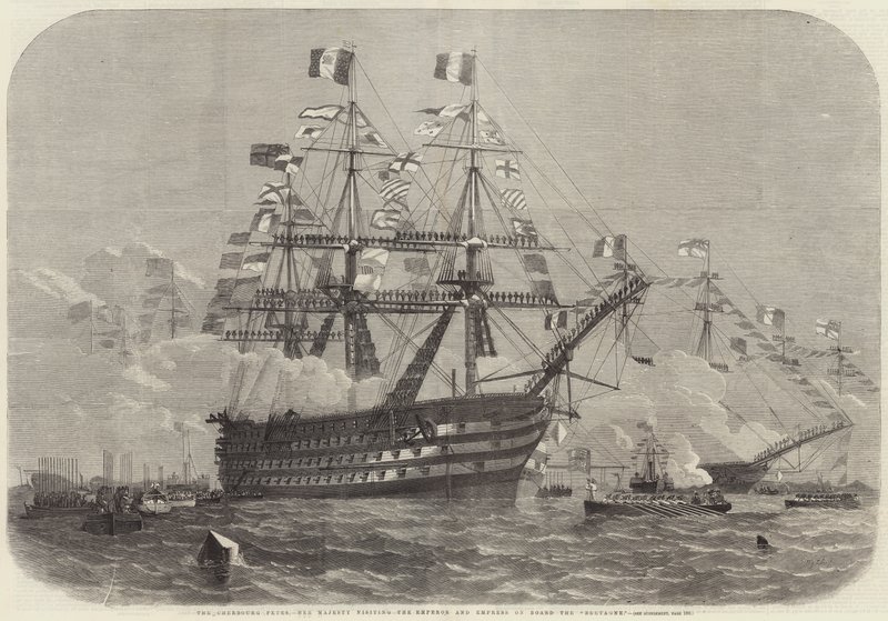 The Cherbourg Fetes, Her Majesty visiting the Emperor and Empress on Board the Bretagne by Edwin Weedon