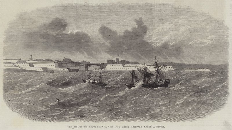 The Melmerby Troop-Ship Towed into Brest Harbour After a Storm by Edwin Weedon