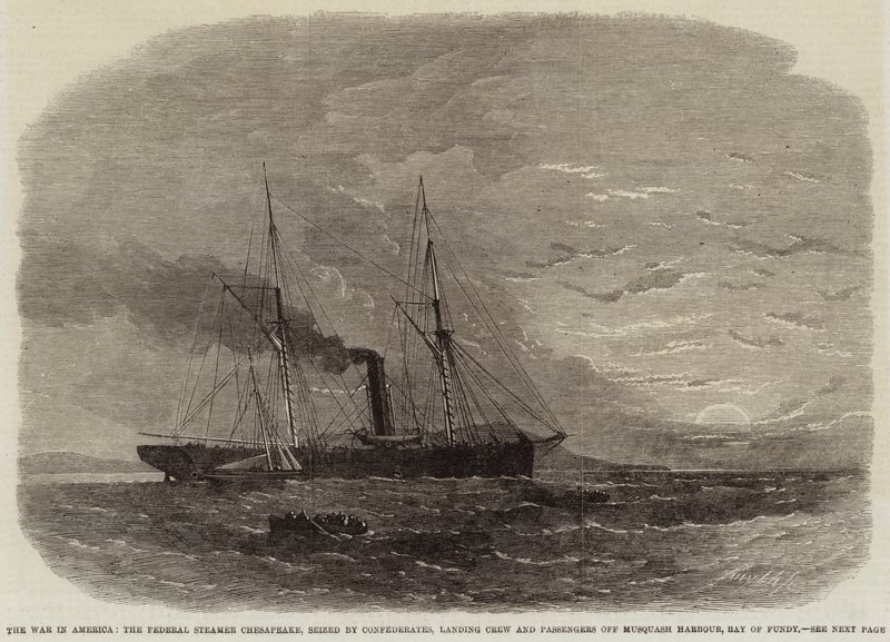 The War in America, the Federal Steamer Chesapeake, seized by Confederates, landing Crew and Passengers off Musquash Harbour, Bay of Fundy by Edwin Weedon