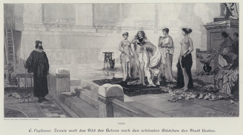 Ancient Greek Artist Zeuxis Choosing from the Most Beautiful Women of the City of Crotone the Model for His Painting of Helen of Troy by Eleuterio Pagliano