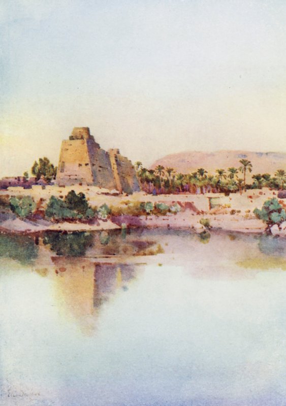 The Pylon of Hatshepset at Karnak, from the Sacred Lake by Ella Du Cane