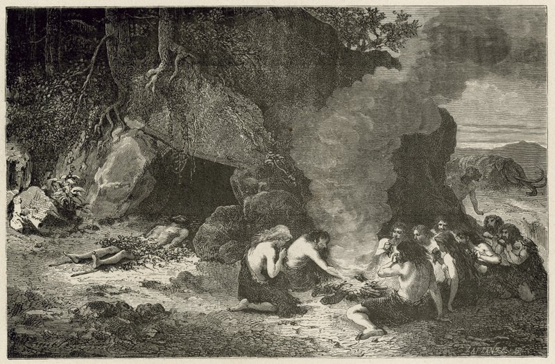 A funeral meal at the time of the great bear and the mammoth by Emile Antoine Bayard