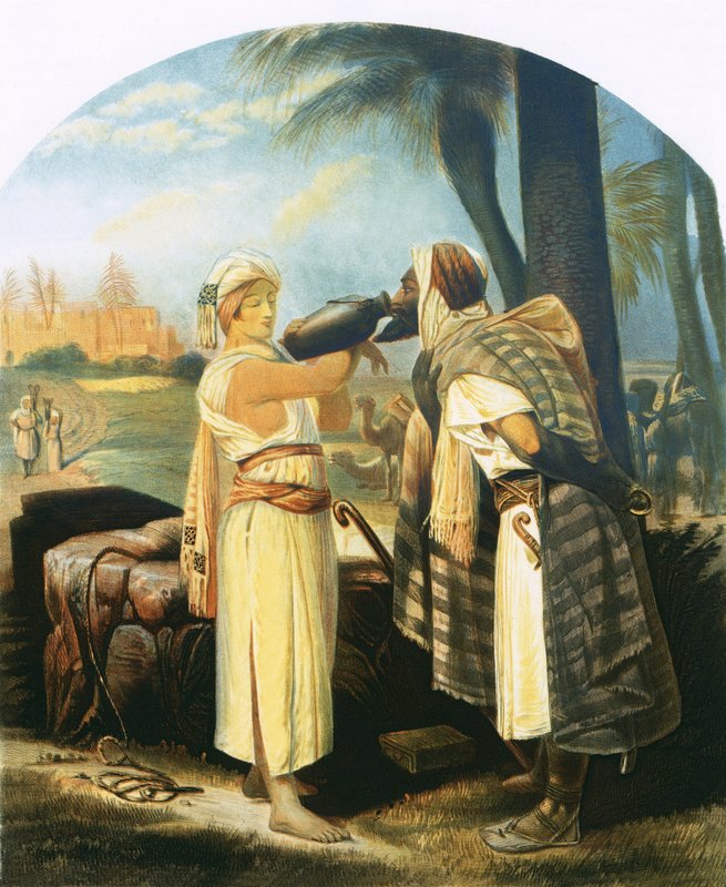 Rebekah gives the servant a drink by Emile Jean Horace Vernet