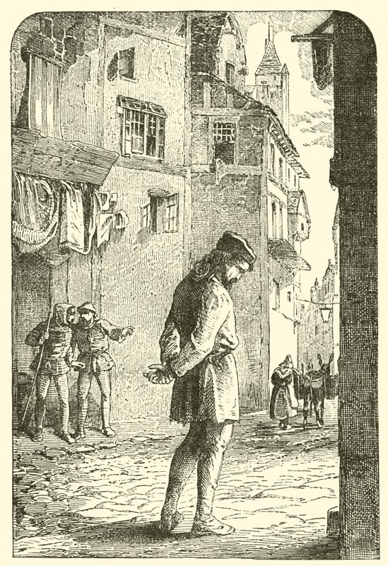 Bernard Palissy, the Huguenot potter, with bowed head in the streets by English School