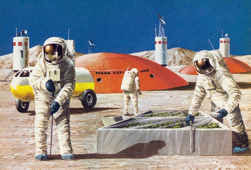 Men Working on the Planet Mars, as Imagined in the 1970s by English School