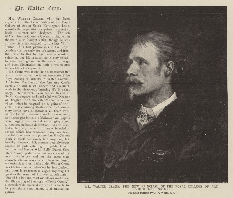 Mr Walter Crane, the New Principal of the Royal College of Art, South Kensington by English School