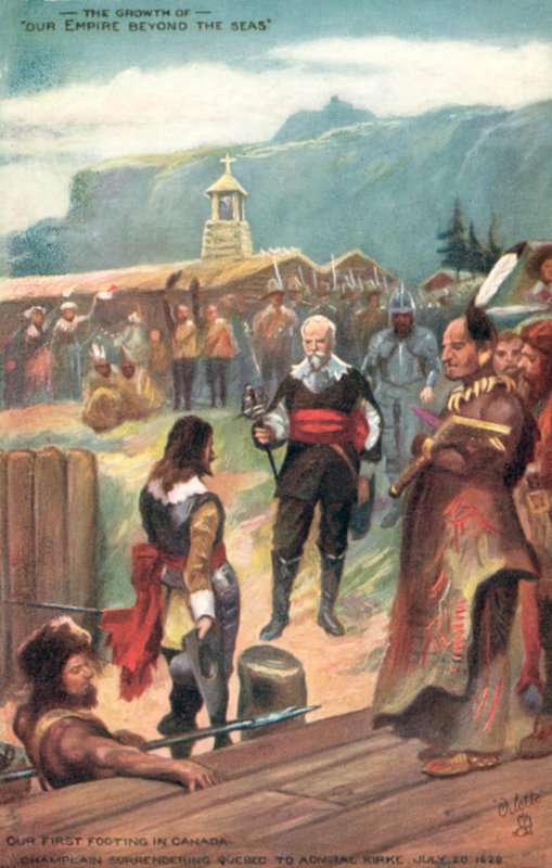 Our First Footing in Canada, Champlain Surrendering Quebec to Admiral Kirke, 20 July 1620 by English School