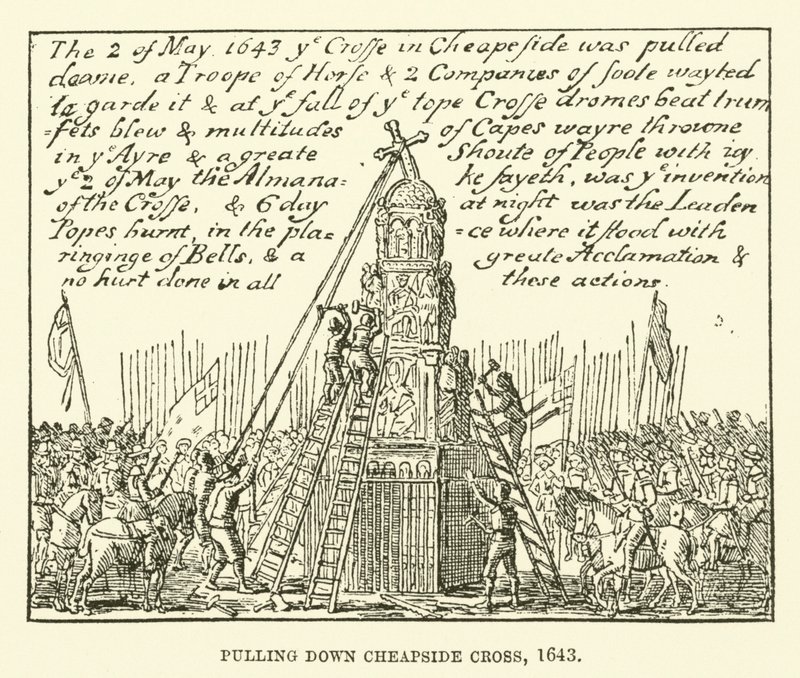 Pulling down Cheapside Cross, 1643 by English School