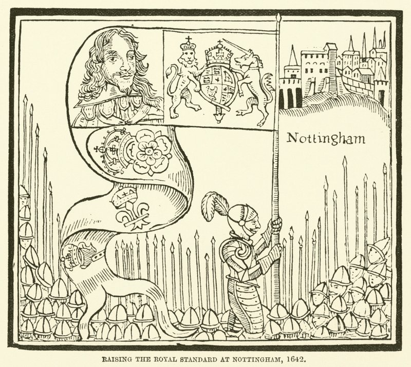 Raising the royal standard at Nottingham, 1642 by English School