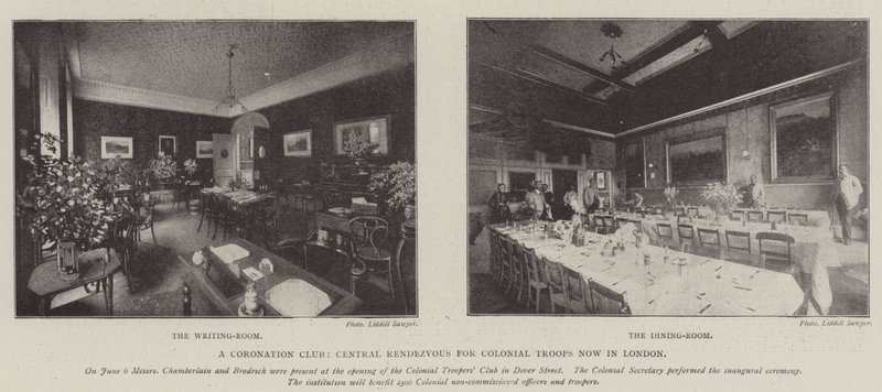 A Coronation Club, Central Rendezvous for Colonial Troops now in London by English Photographer