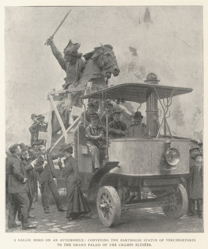 A Gallic Hero on an Automobile, Conveying the Bartholdi Statue of Vercingetorix to the Grand Palais of the Champs Elysees by English Photographer