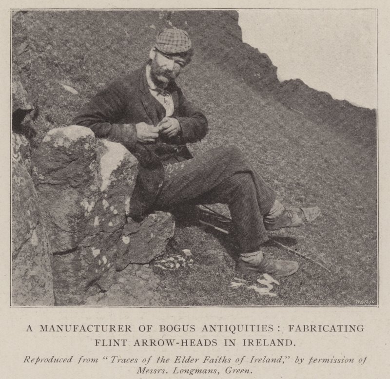 A Manufacturer of Bogus Antiquities, Fabricating Flint Arrow-Heads in Ireland by English Photographer