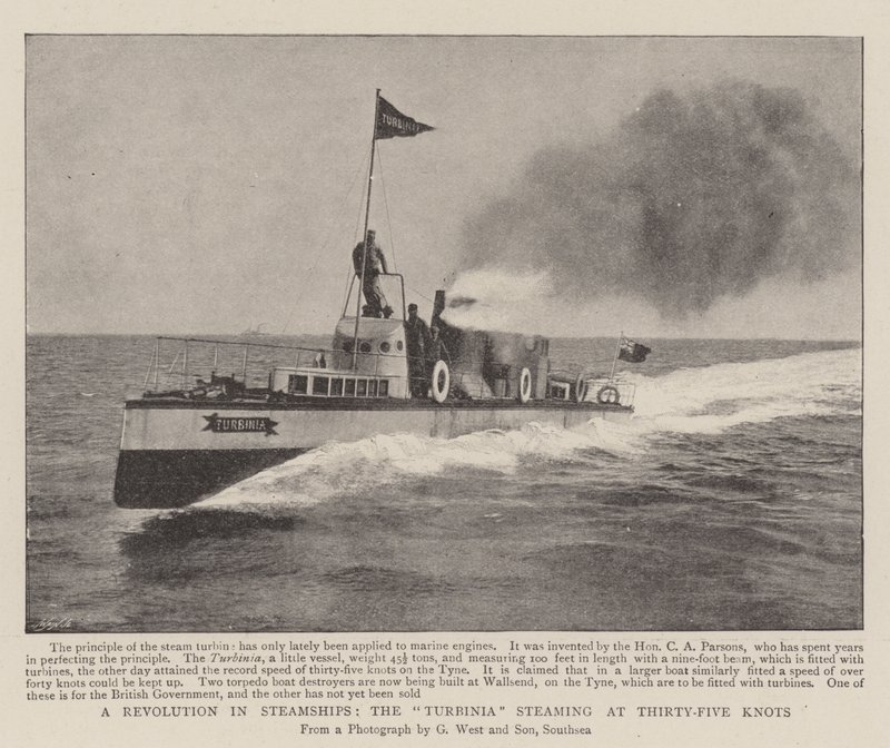 A Revolution in Steamships, the Turbinia Steaming at Thirty-Five Knots by English Photographer