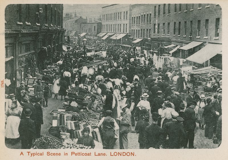 A typical scene in Petticoat Lane, London by English Photographer