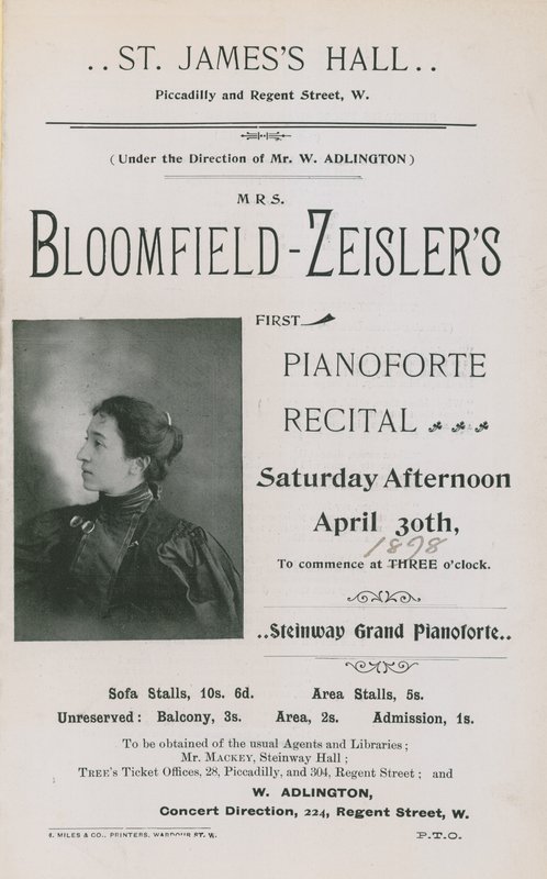 Advertisement for a Concert by Fannie Bloomfield-Zeisler by English Photographer