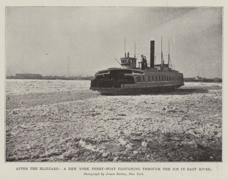 After the Blizzard, a New York Ferry-Boat Ploughing through the Ice in East River by English Photographer