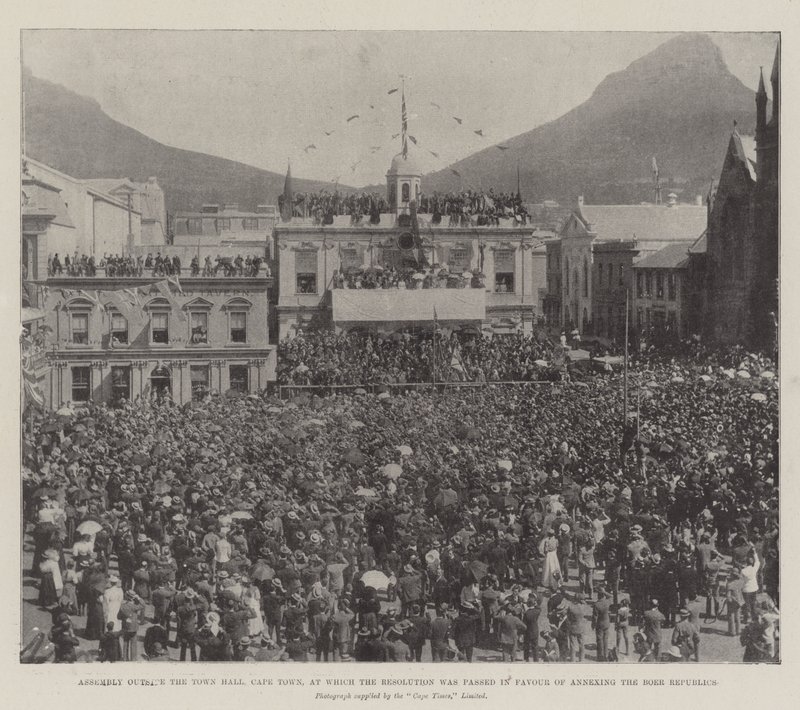 Assembly outside the Town Hall, Cape Town, at which the Resolution was passed in Favour of Annexing the Boer Republics by English Photographer