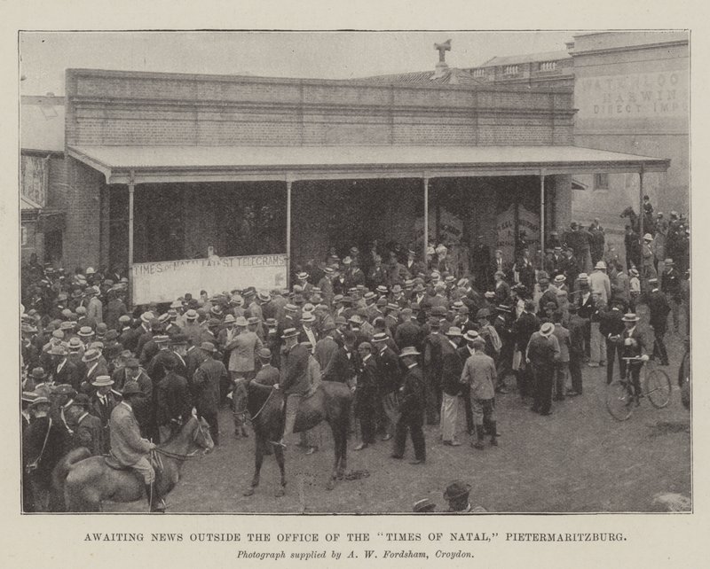 Awaiting News outside the Office of the Times of Natal, Pietermaritzburg by English Photographer