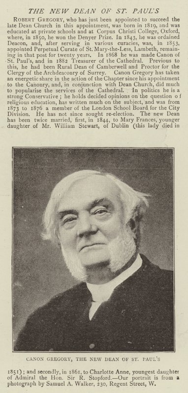 Canon Gregory, the New Dean of St Paul