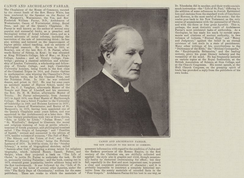 Canon and Archdeacon Farrar, the New Chaplain to the House of Commons by English Photographer