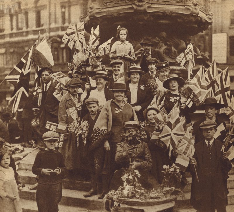 Celebrating Victory in the First World War in Piccadilly Circus, London by English Photographer