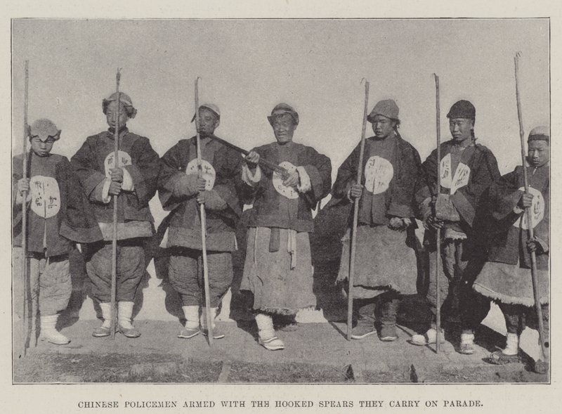 Chinese Policemen Armed with the Hooked Spears They Carry on Parade by English Photographer